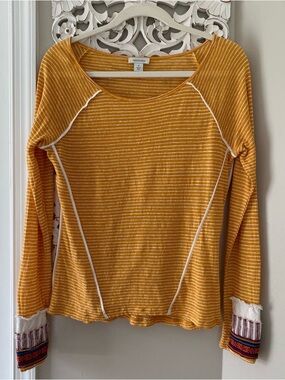 Sundance Linen Striped Patchwork Boho Hippie Festival Blouse Top Sz S